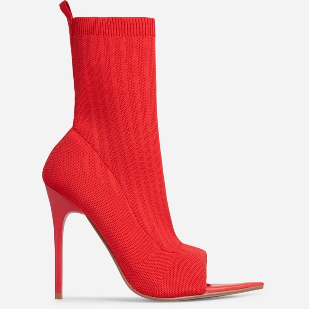 LENYA POINTED PEEP TOE HEEL ANKLE SOCK BOOT